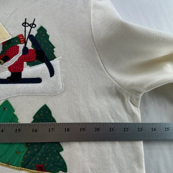 Bobbie Brooks Holiday Sweater L Christmas Tree Santa Embroidered Pullover Ivory - Picture 9 of 10